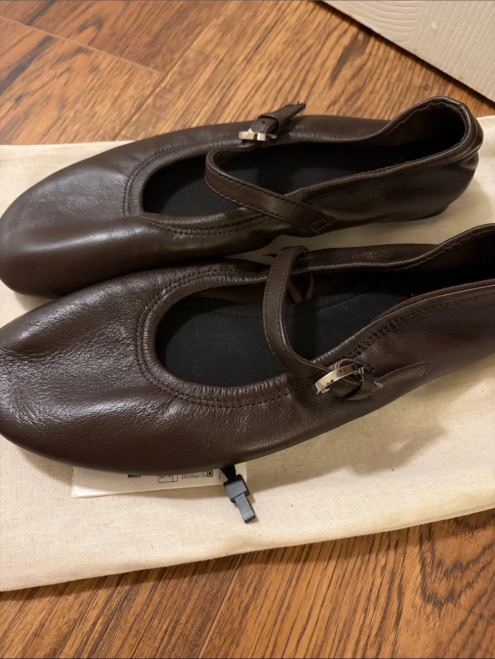 Zara Dark Brown Leather Mary Jane Ballet Flats with Strap size 36 / 6 - Picture 5 of 10
